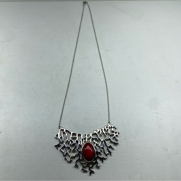 BBJ Sterling Silver Western Fern Design With Red Howlite Center Stone Necklace - Picture 1 of 11